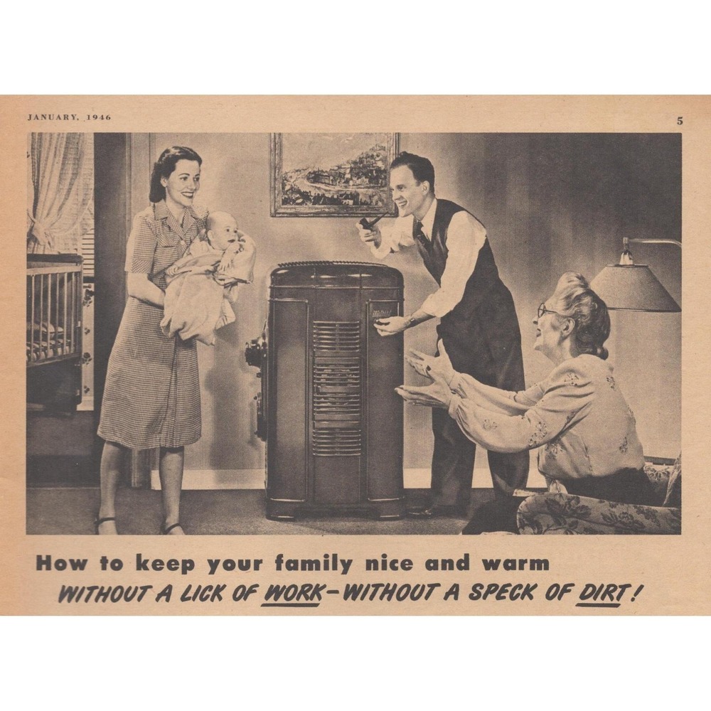 Vintage 1946 Duo-Therm Post World War 2 Family Household Oil Heating Print Ad